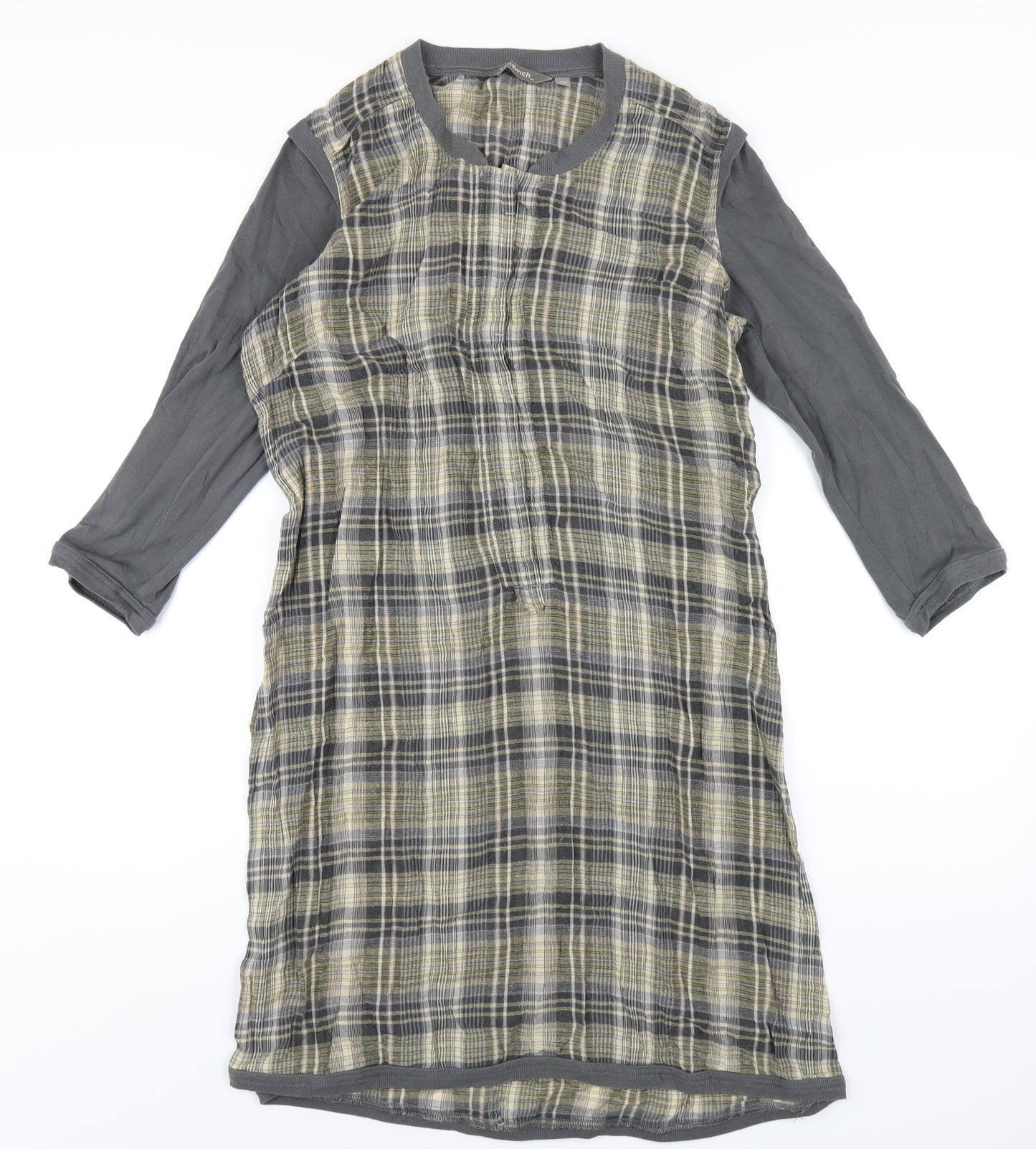 Sandwich Womens Multicoloured Plaid Polyester A-Line Size 10 Round Neck Button