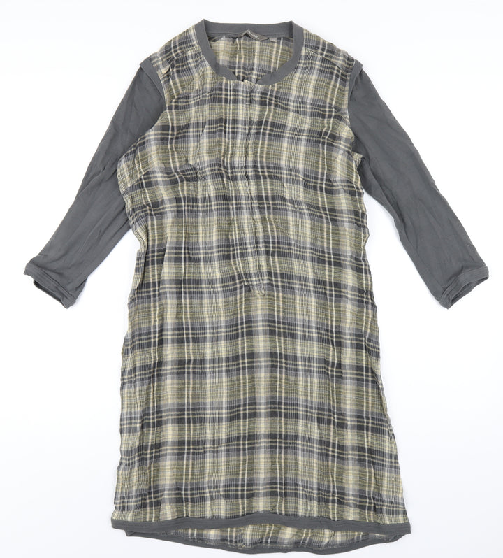 Sandwich Womens Multicoloured Plaid Polyester A-Line Size 10 Round Neck Button