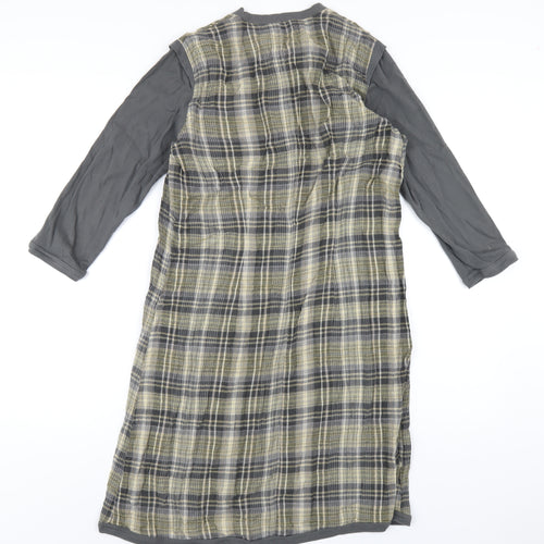 Sandwich Womens Multicoloured Plaid Polyester A-Line Size 10 Round Neck Button