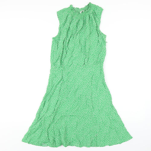 Arket Womens Green Floral Viscose A-Line Size 8 Mock Neck Zip