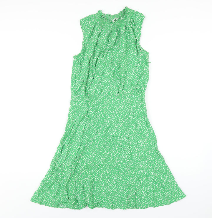 Arket Womens Green Floral Viscose A-Line Size 8 Mock Neck Zip