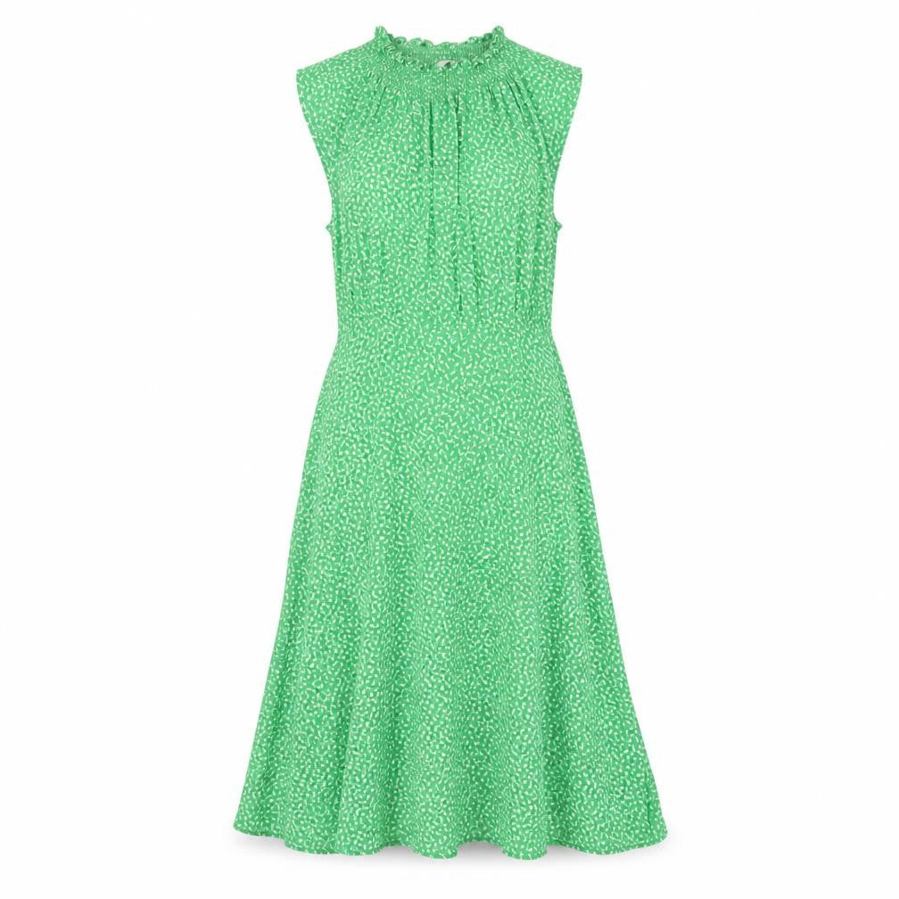Front view of Arket women’s green floral viscose a-line, size UK 8, mock neck zip