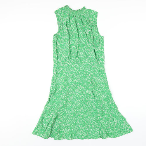 Arket Womens Green Floral Viscose A-Line Size 8 Mock Neck Zip