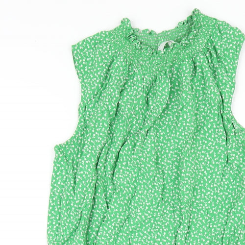 Arket Womens Green Floral Viscose A-Line Size 8 Mock Neck Zip