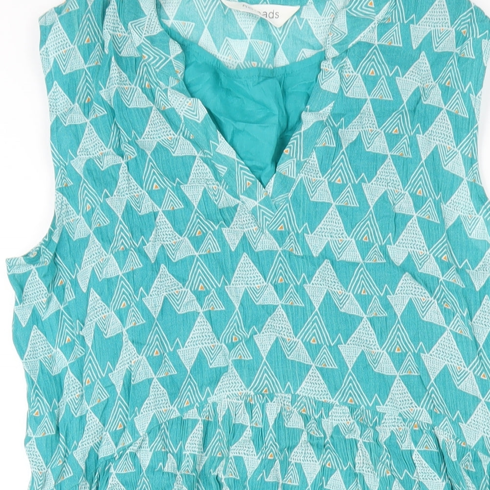 Nomads Womens Blue Geometric Viscose A-Line Size 10 V-Neck Pullover