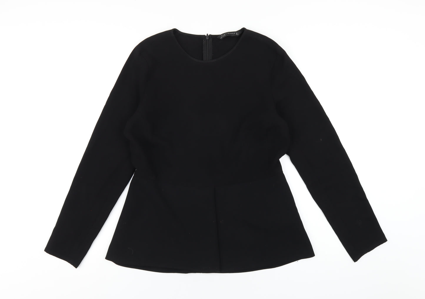 Zara Womens Black Acetate Basic T-Shirt Size L Round Neck