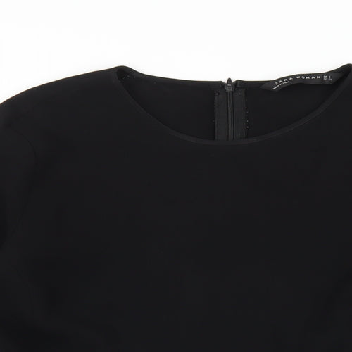 Zara Womens Black Acetate Basic T-Shirt Size L Round Neck