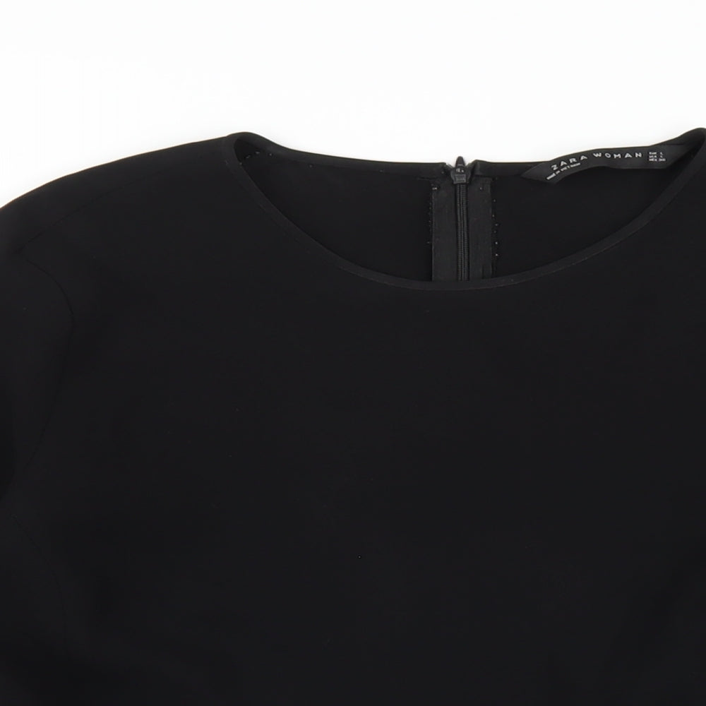 Zara Womens Black Acetate Basic T-Shirt Size L Round Neck