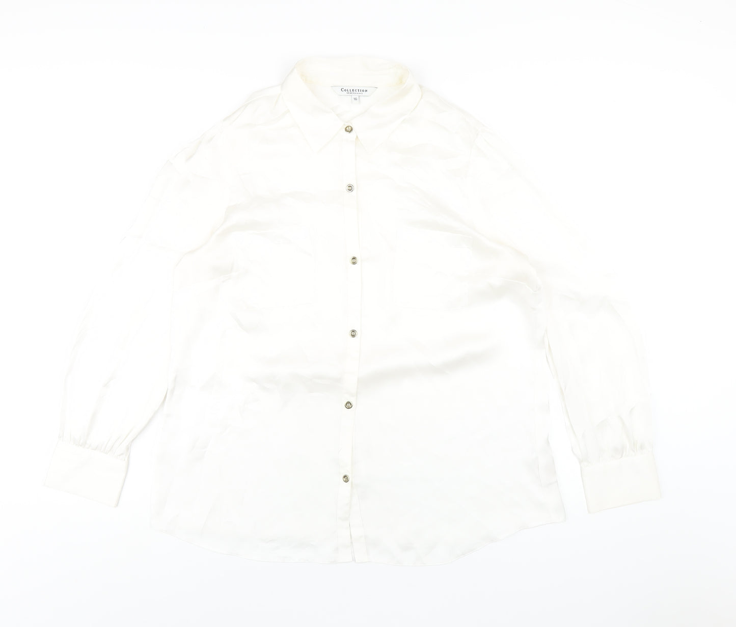 Debenhams Womens Ivory Polyester Basic Button-Up Size 16 Collared
