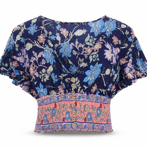Ally Womens Multicoloured Geometric Viscose Cropped T-Shirt Size 10 V-Neck