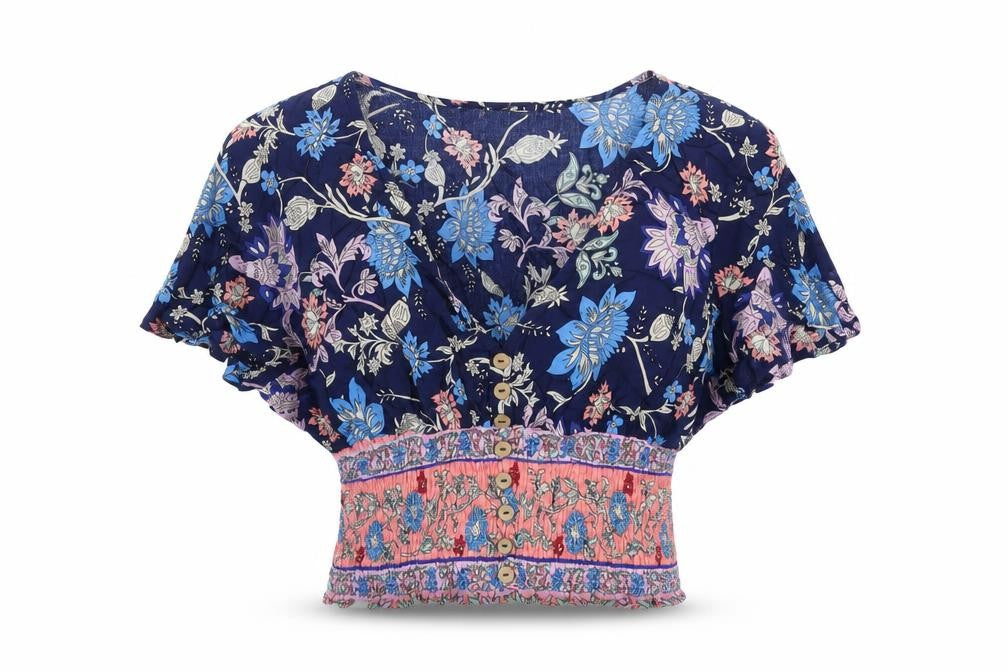 Ally Womens Multicoloured Geometric Viscose Cropped T-Shirt Size 10 V-Neck