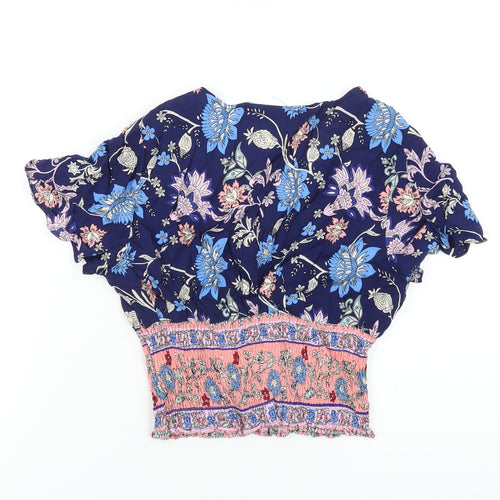 Ally Womens Multicoloured Geometric Viscose Cropped T-Shirt Size 10 V-Neck