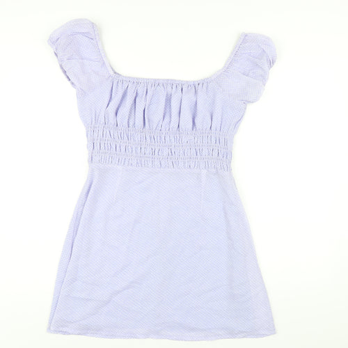 Lulu & Rose Womens Blue Polka Dot Polyester A-Line Size L Off the Shoulder Zip