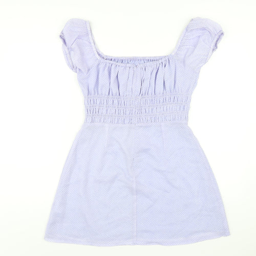 Lulu & Rose Womens Blue Polka Dot Polyester A-Line Size L Off the Shoulder Zip