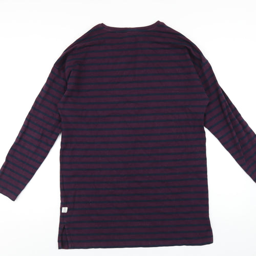 Fat Face Womens Purple Striped Cotton Basic T-Shirt Size 14 Round Neck