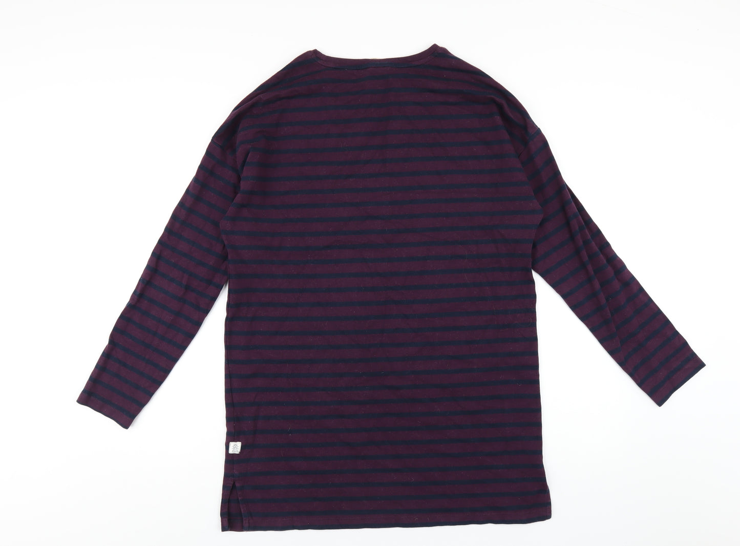 Fat Face Womens Purple Striped Cotton Basic T-Shirt Size 14 Round Neck