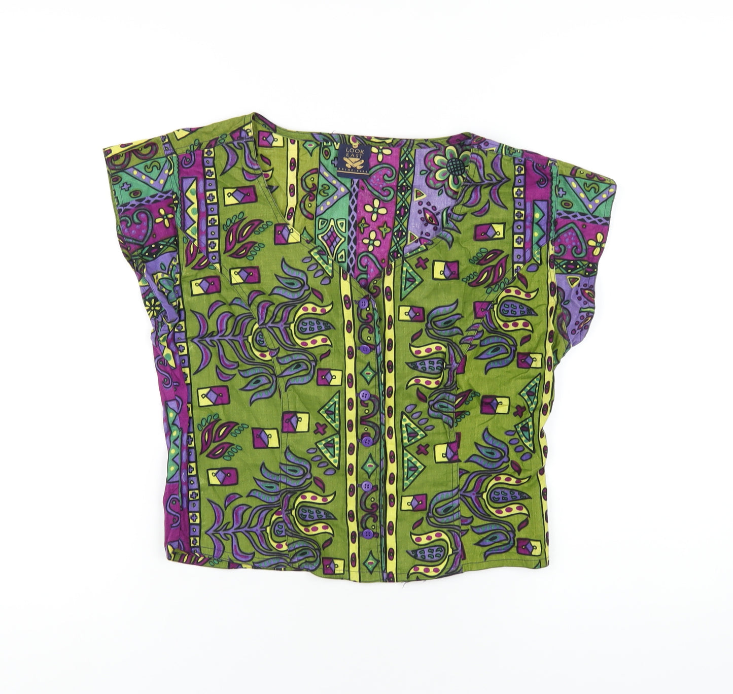 Principles Womens Multicoloured Geometric Cotton Basic Button-Up Size 16 V-Neck