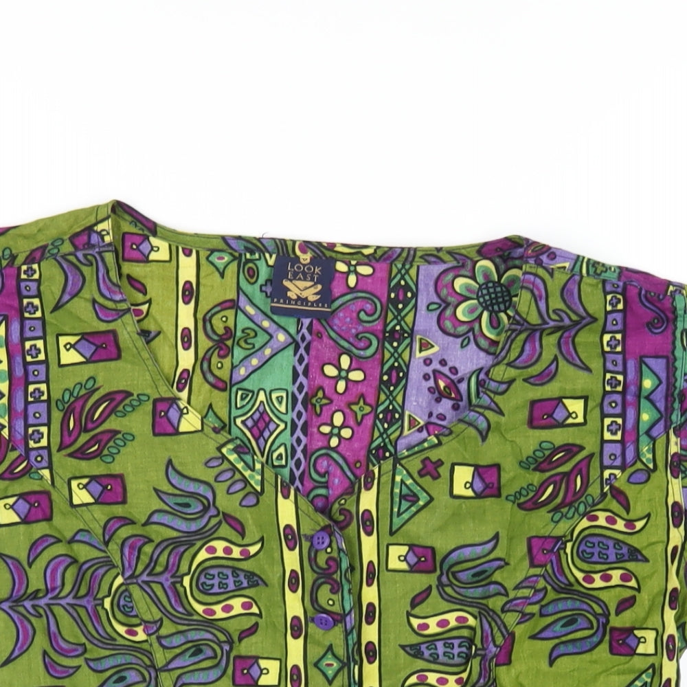 Principles Womens Multicoloured Geometric Cotton Basic Button-Up Size 16 V-Neck