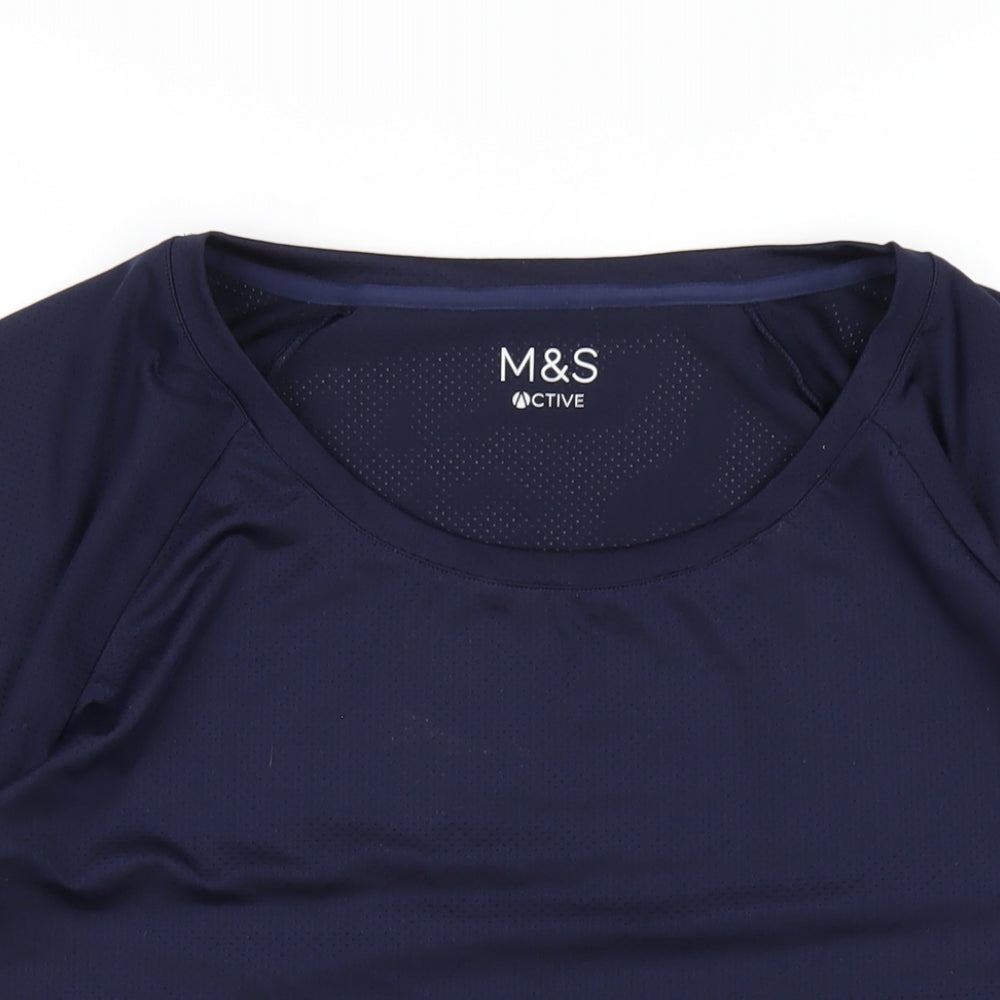 Marks and Spencer Womens Blue Polyester Basic T-Shirt Size 14 Round Neck Pullover