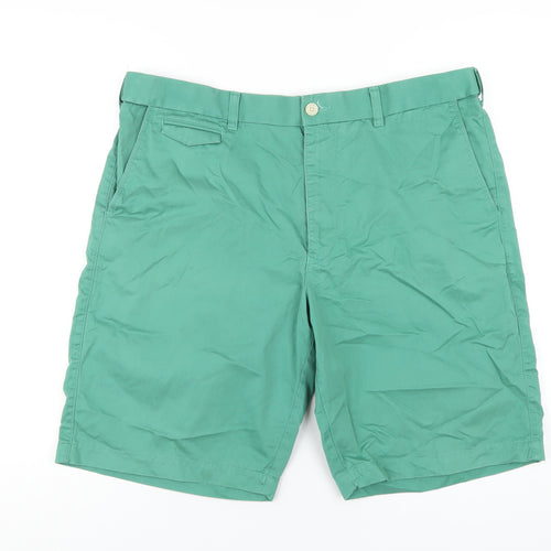 Blue Harbour Mens Green Cotton Chino Shorts Size 38 in L11 in Regular Zip