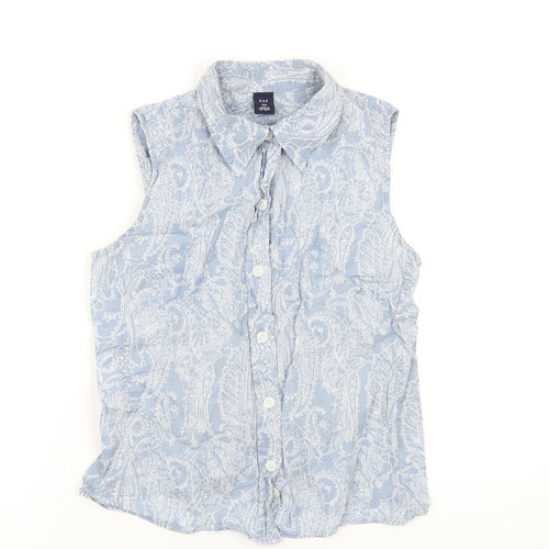 Gap Womens Blue Geometric Cotton Basic Button-Up Size M Collared