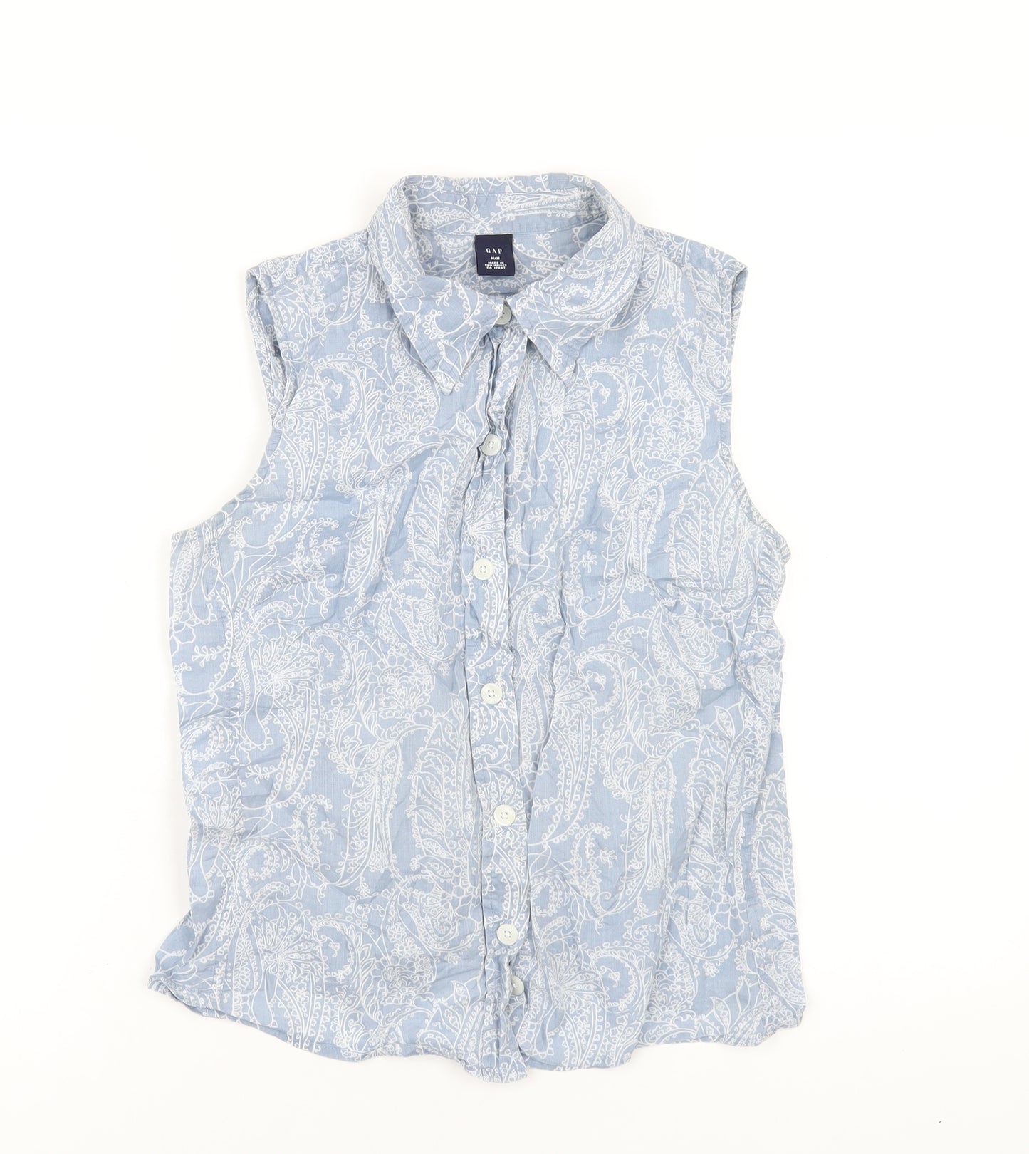 Gap Womens Blue Geometric Cotton Basic Button-Up Size M Collared