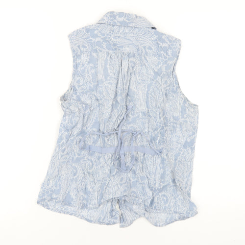 Gap Womens Blue Geometric Cotton Basic Button-Up Size M Collared