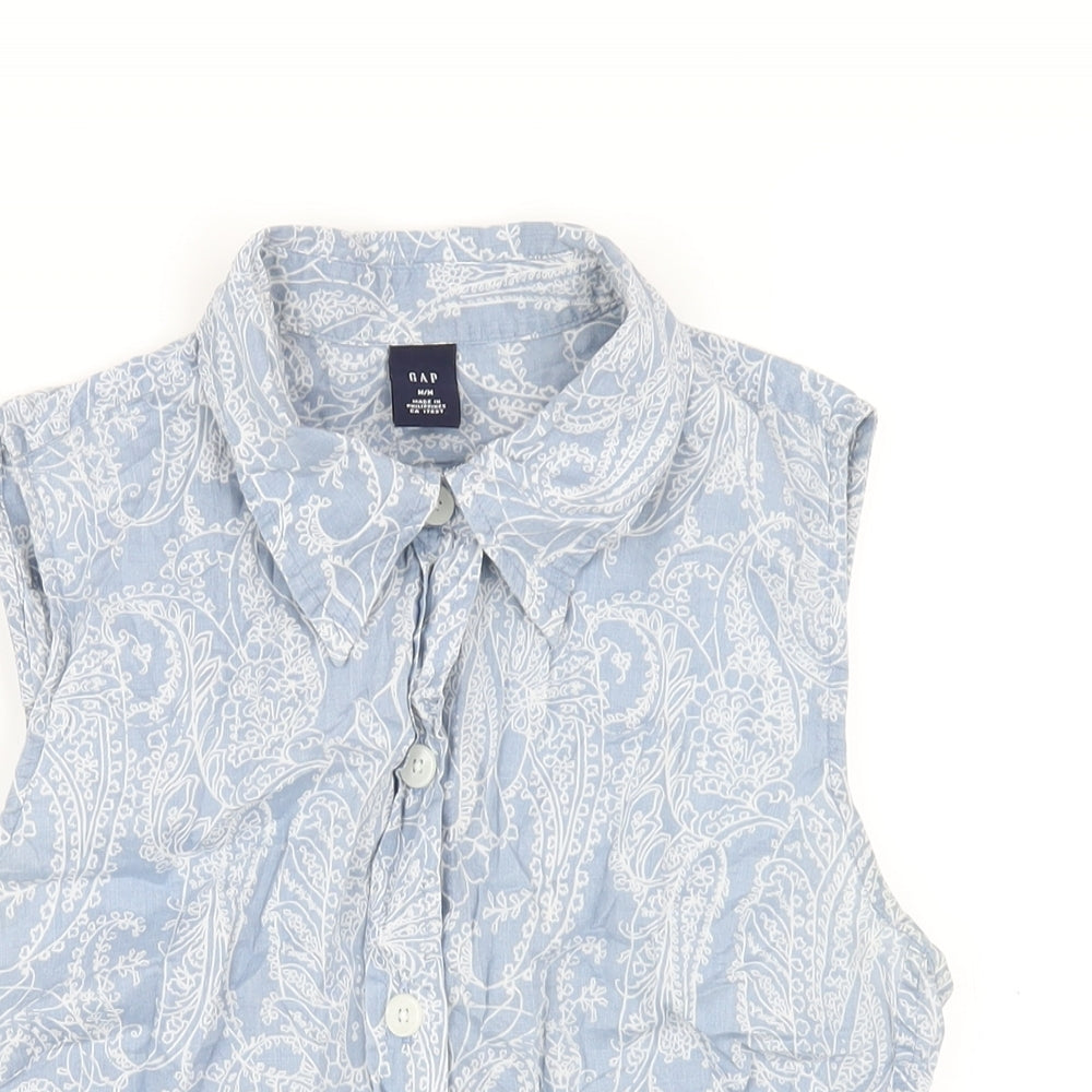 Gap Womens Blue Geometric Cotton Basic Button-Up Size M Collared