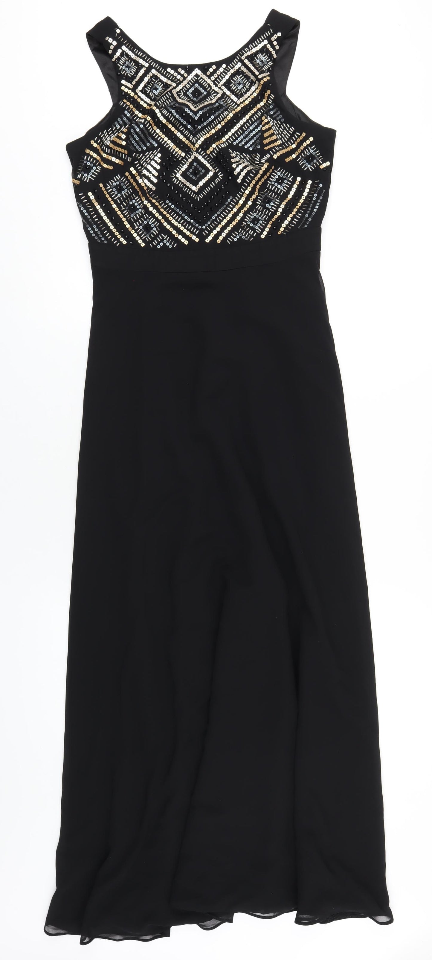 Tahari Womens Black Polyester Maxi Size 6 Round Neck Zip
