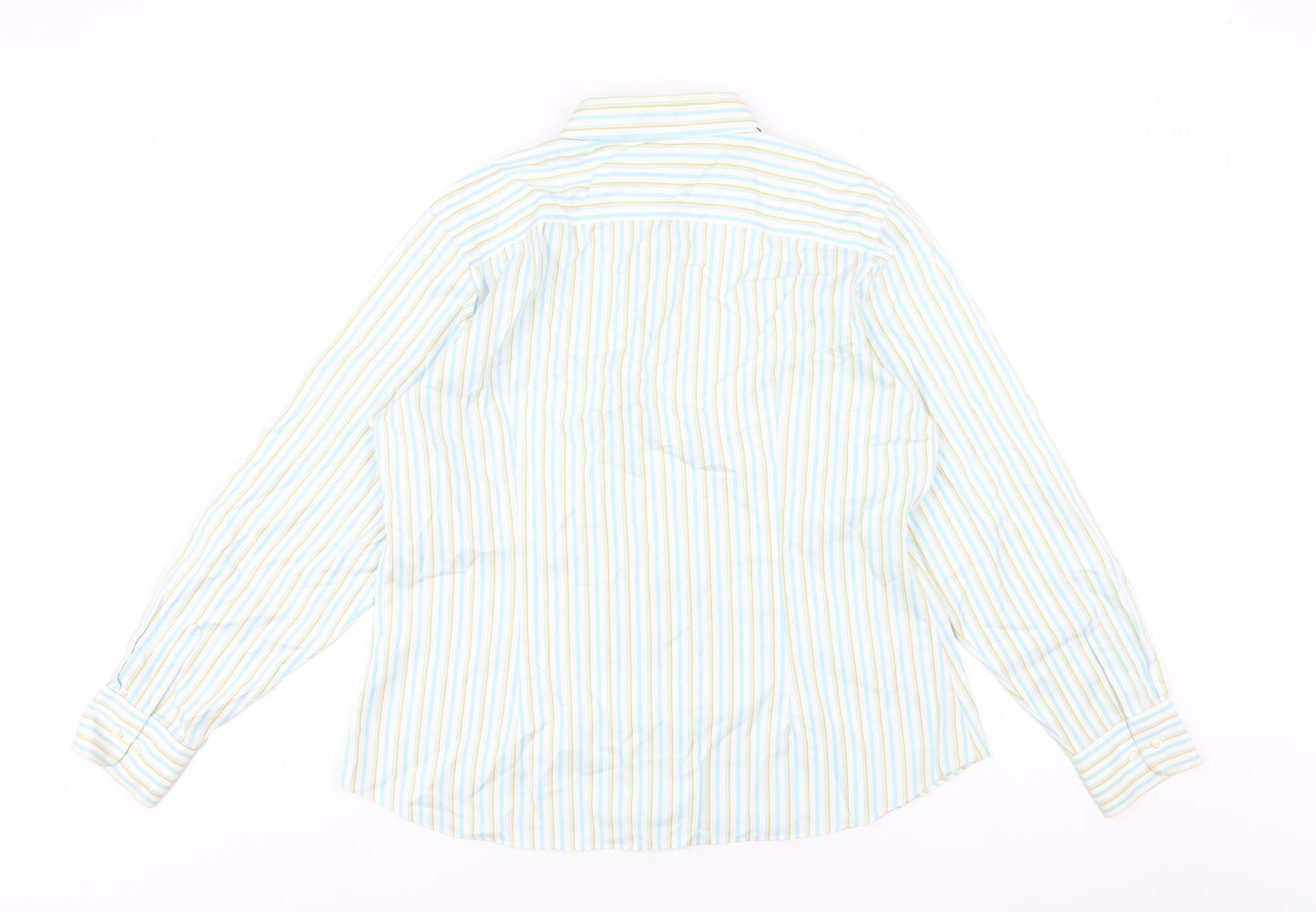 Lands' End Womens Multicoloured Striped Cotton Basic Button-Up Size 16 Collared