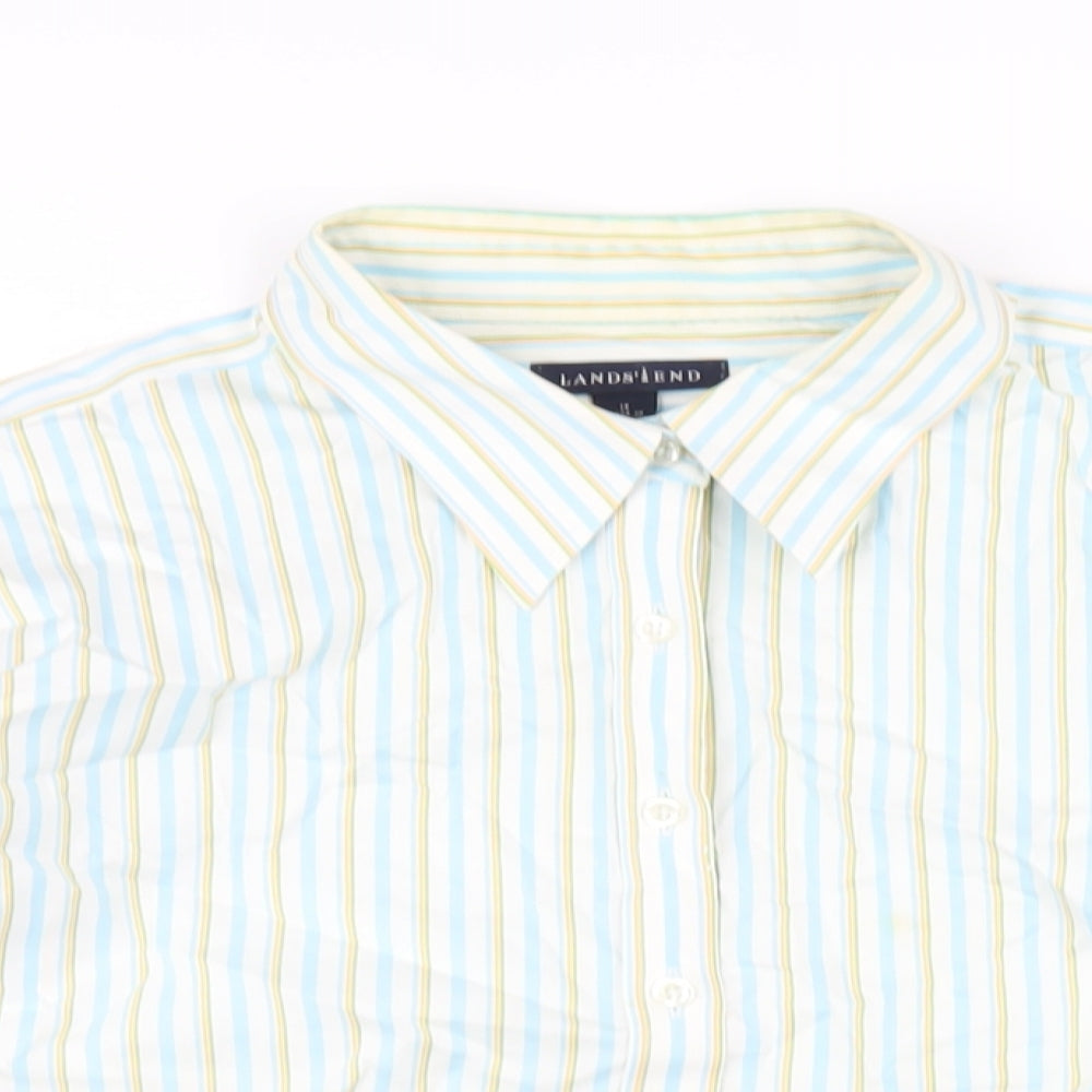 Lands' End Womens Multicoloured Striped Cotton Basic Button-Up Size 16 Collared