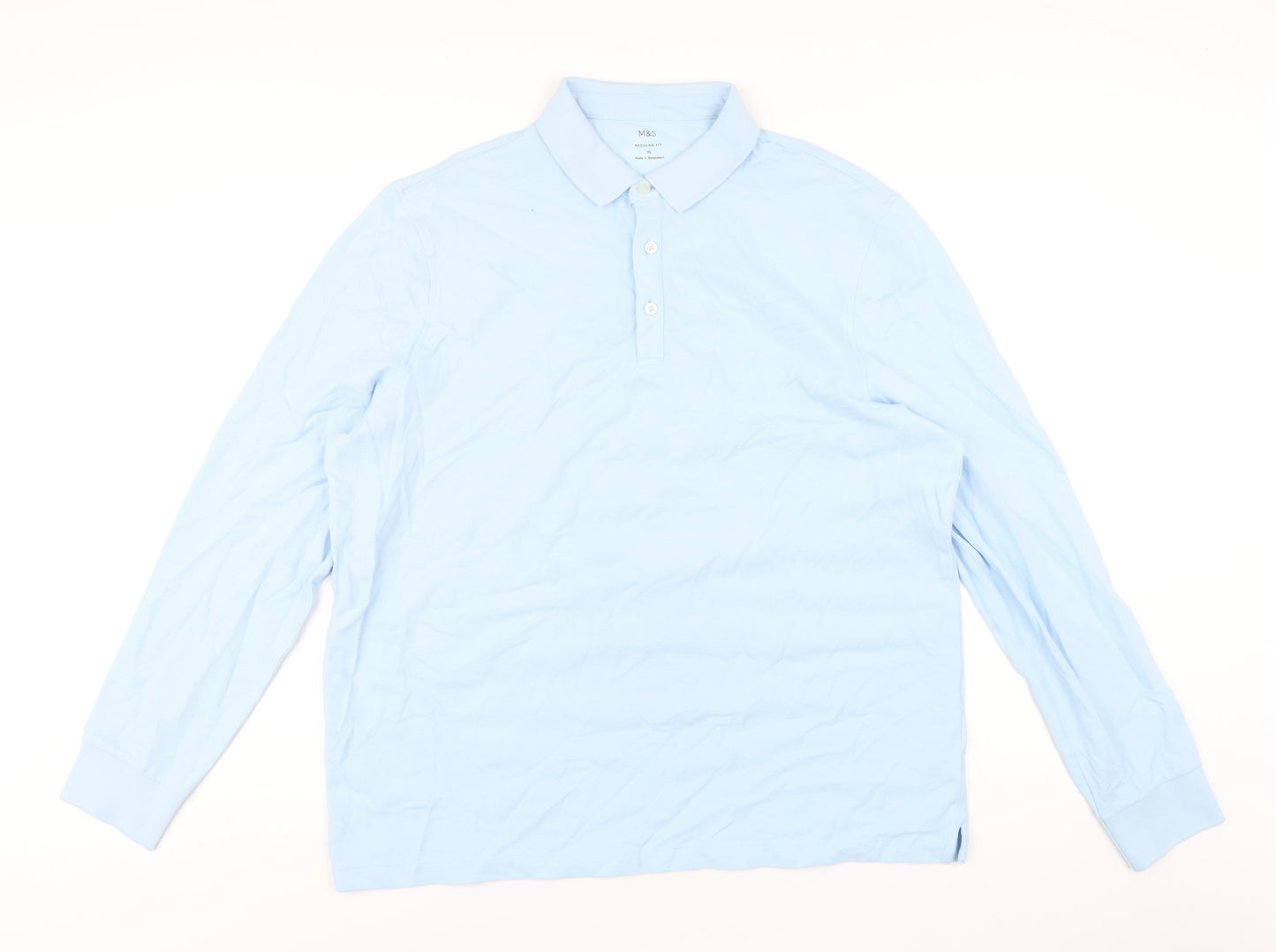 Marks and Spencer Mens Blue Cotton Polo Size XL Collared Button