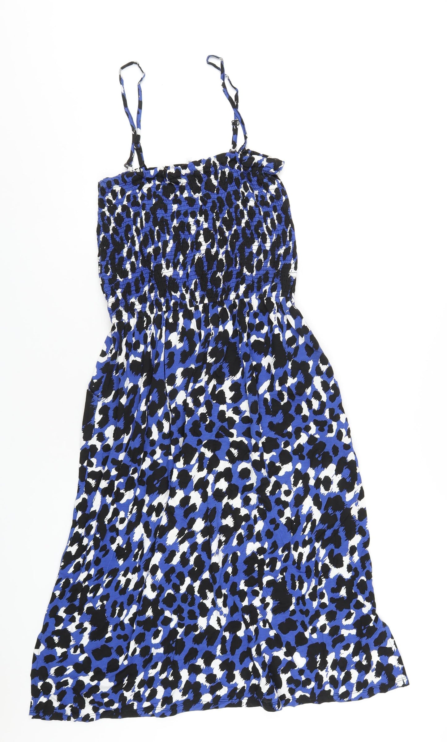 John Lewis Womens Blue Geometric Viscose A-Line Size M Square Neck Pullover