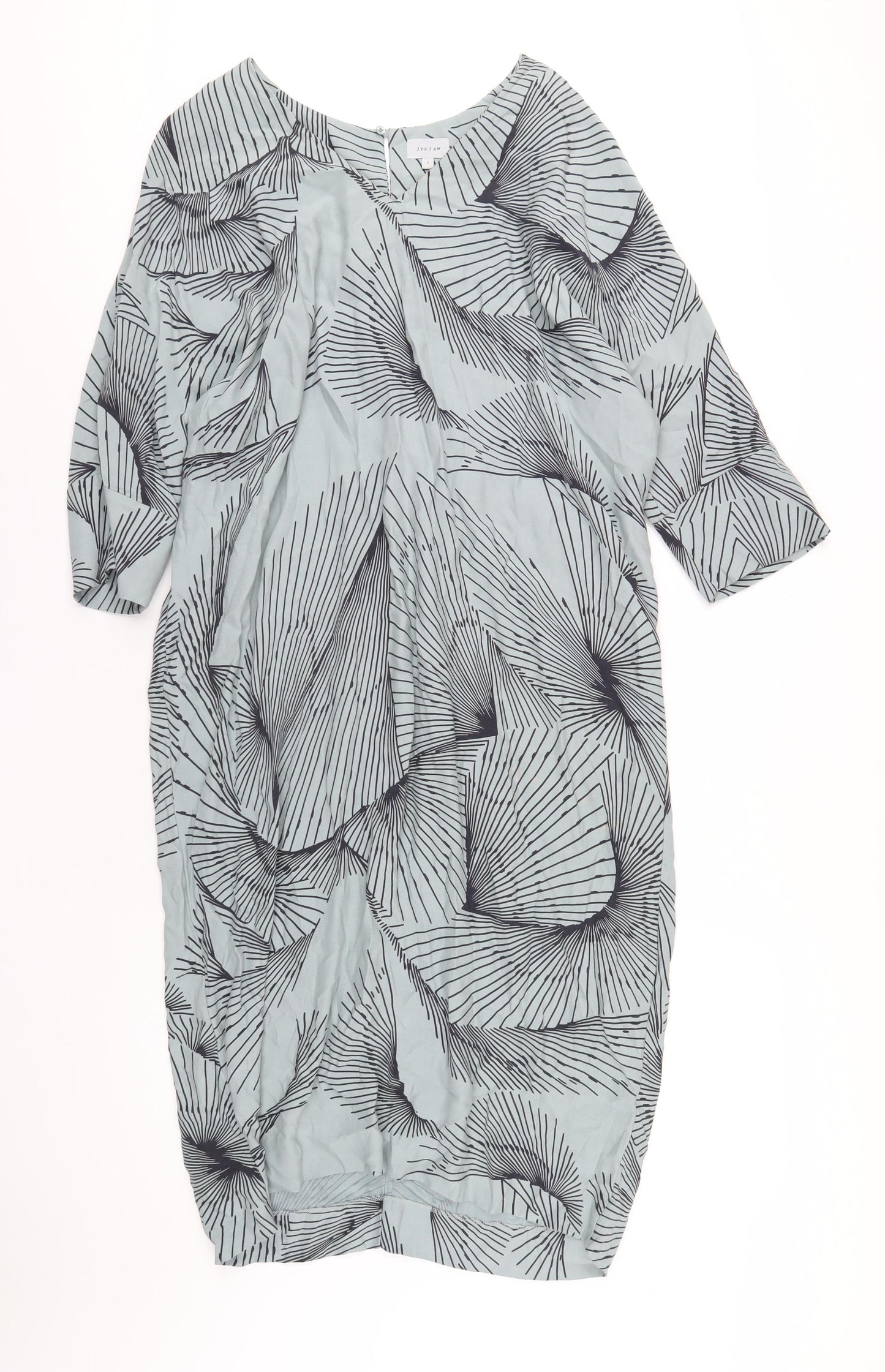 Jigsaw Womens Green Geometric Viscose A-Line Size S V-Neck Button