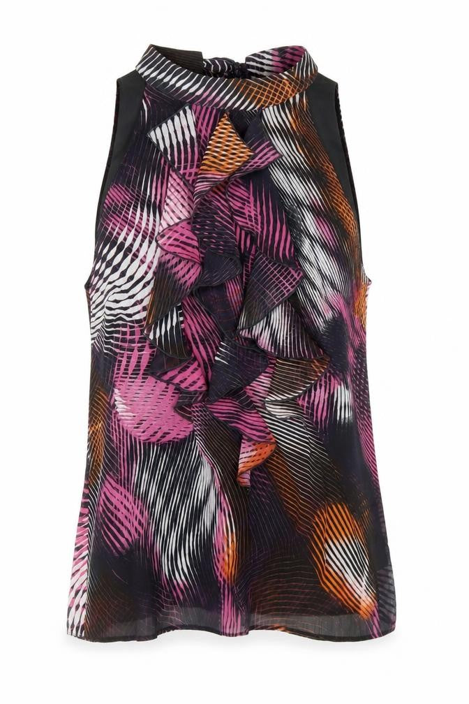 Front view of Paraphrase women’s multicoloured geometric polyester basic blouse, size L, round neck