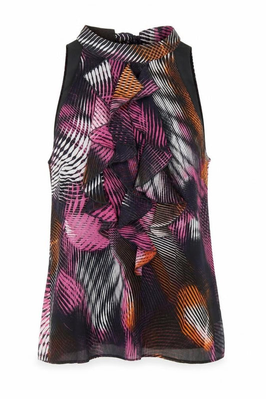 Front view of Paraphrase women’s multicoloured geometric polyester basic blouse, size L, round neck