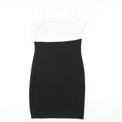PRETTYLITTLETHING Womens Black Polyester Bodycon Size 8 Square Neck Pullover