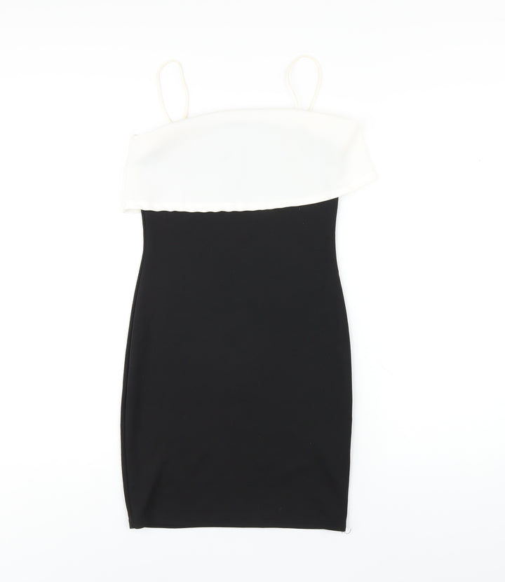 PRETTYLITTLETHING Womens Black Polyester Bodycon Size 8 Square Neck Pullover