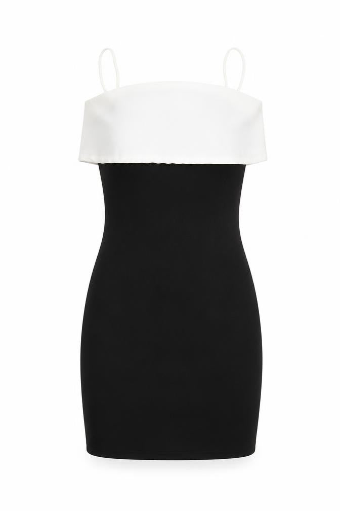 Front view of PRETTYLITTLETHING women’s black polyester bodycon, size UK 8, square neck pullover