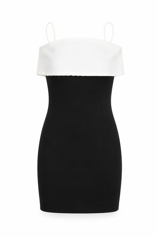 Front view of PRETTYLITTLETHING women’s black polyester bodycon, size UK 8, square neck pullover