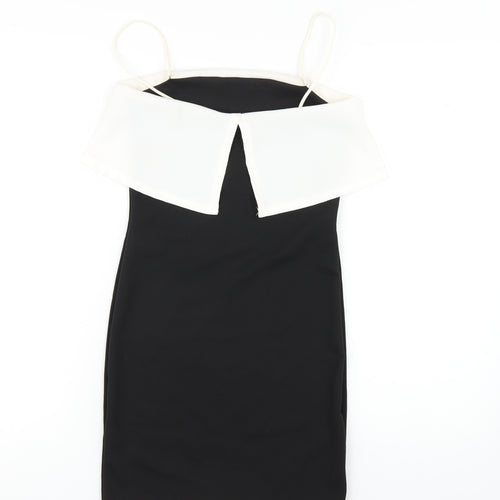 PRETTYLITTLETHING Womens Black Polyester Bodycon Size 8 Square Neck Pullover