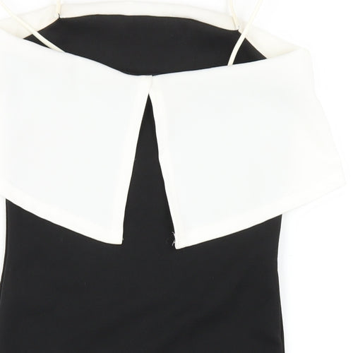 PRETTYLITTLETHING Womens Black Polyester Bodycon Size 8 Square Neck Pullover