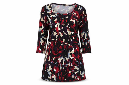 Front view of Marks & Spencer women’s multicoloured geometric polyester a-line, size UK 12, scoop neck pullover