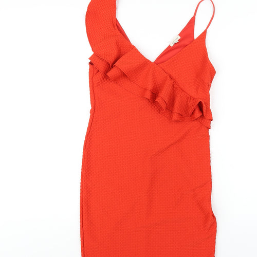 River Island Womens Red Polyester Bodycon Size 12 V-Neck Pullover
