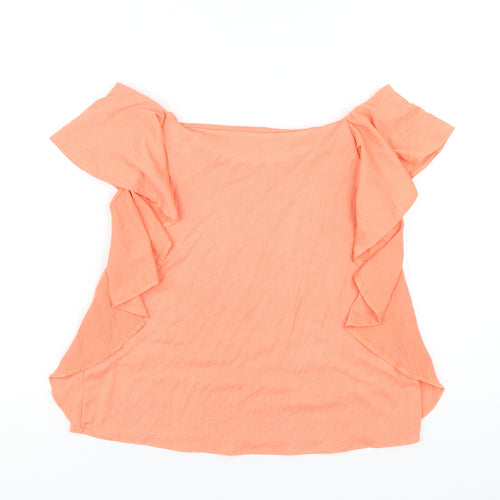 Marks and Spencer Womens Orange Polyester Basic T-Shirt Size 10 Off the Shoulder