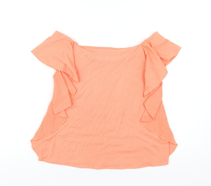 Marks and Spencer Womens Orange Polyester Basic T-Shirt Size 10 Off the Shoulder