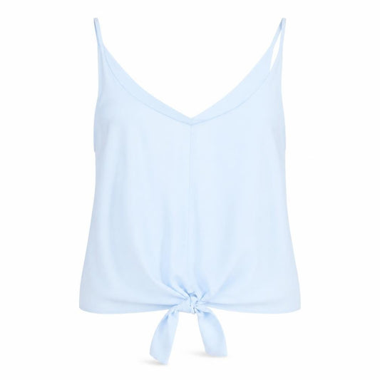 Front view of ASOS women’s blue polyester camisole t-shirt, size UK 10, v-neck