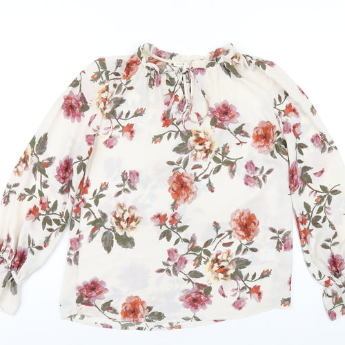 Violet & Claire Womens Ivory Floral Polyester Basic Blouse Size S Round Neck