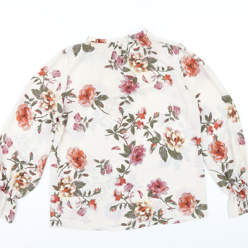 Violet & Claire Womens Ivory Floral Polyester Basic Blouse Size S Round Neck