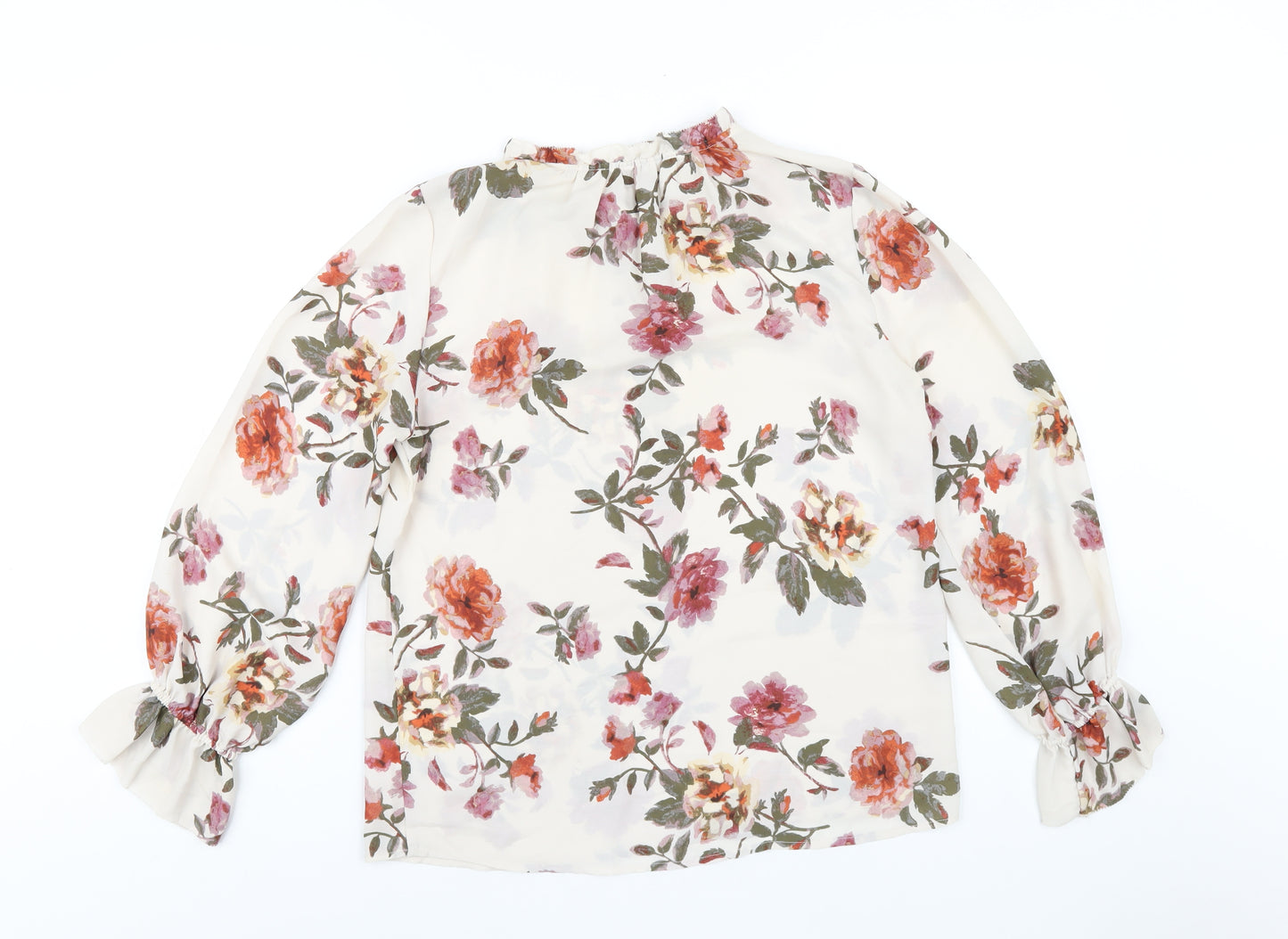 Violet & Claire Womens Ivory Floral Polyester Basic Blouse Size S Round Neck